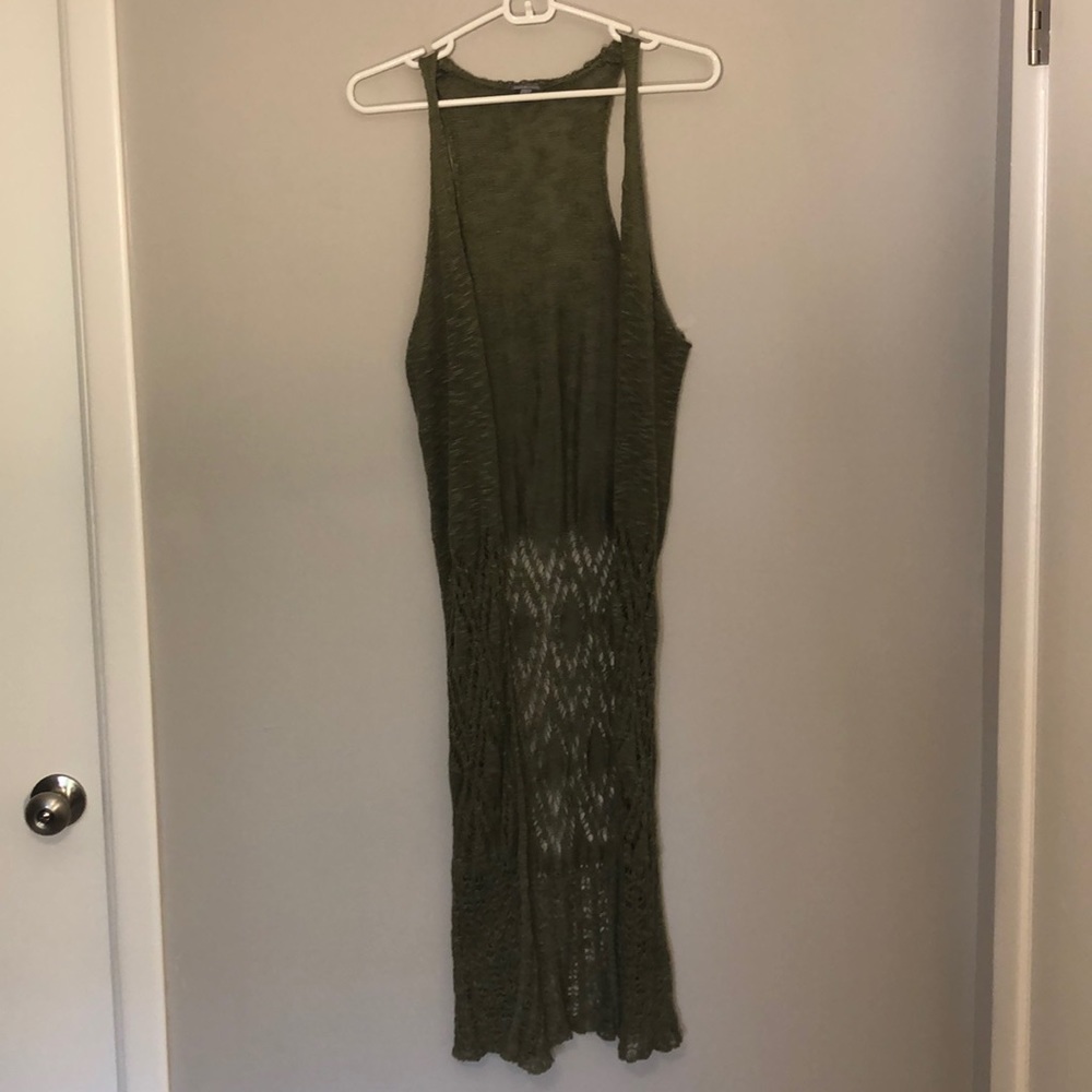 CHARLOTTE RUSSE Long Army Green Cardigan Vest